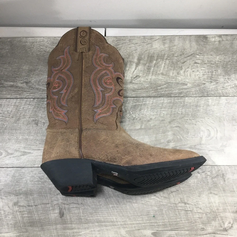 Tony Lama 3R #RR5003L Sorrel Bridle Brown Leather R Toe Cowgirl Boots Women's 7